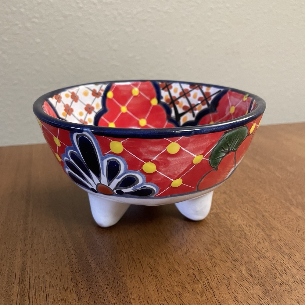 Talavera Mexican Pottery MultiColor Salsa Bowl with Legs B14